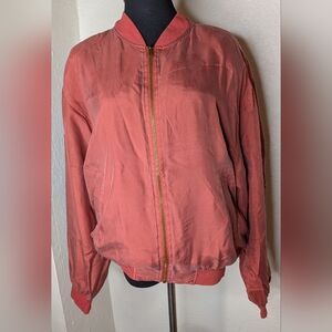 Vtg Summa 100% Silk Burnt Orange Bomber Full Zip Pockets Jacket Men's Size M